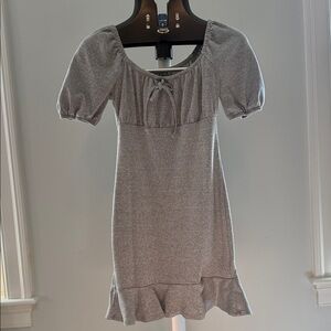 Babydoll Gray Mini Dress with Ruffle Hem